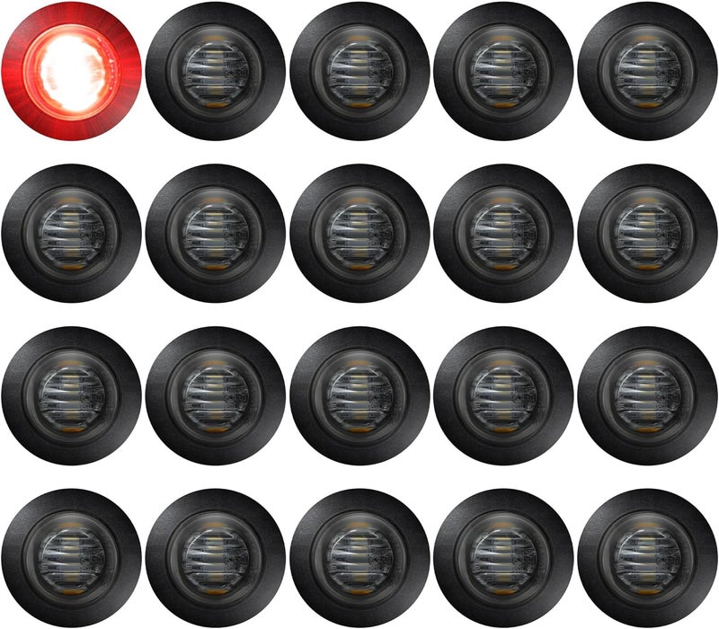 ALFU 20pcs Red 3/4" Round LED Trailer Side Marker Clearance Lights Front Rear Signal Marker Indicators Tail Light Waterproof for Boat Lorry Truck Pickup Bus RV Car Bus Van - Image 1